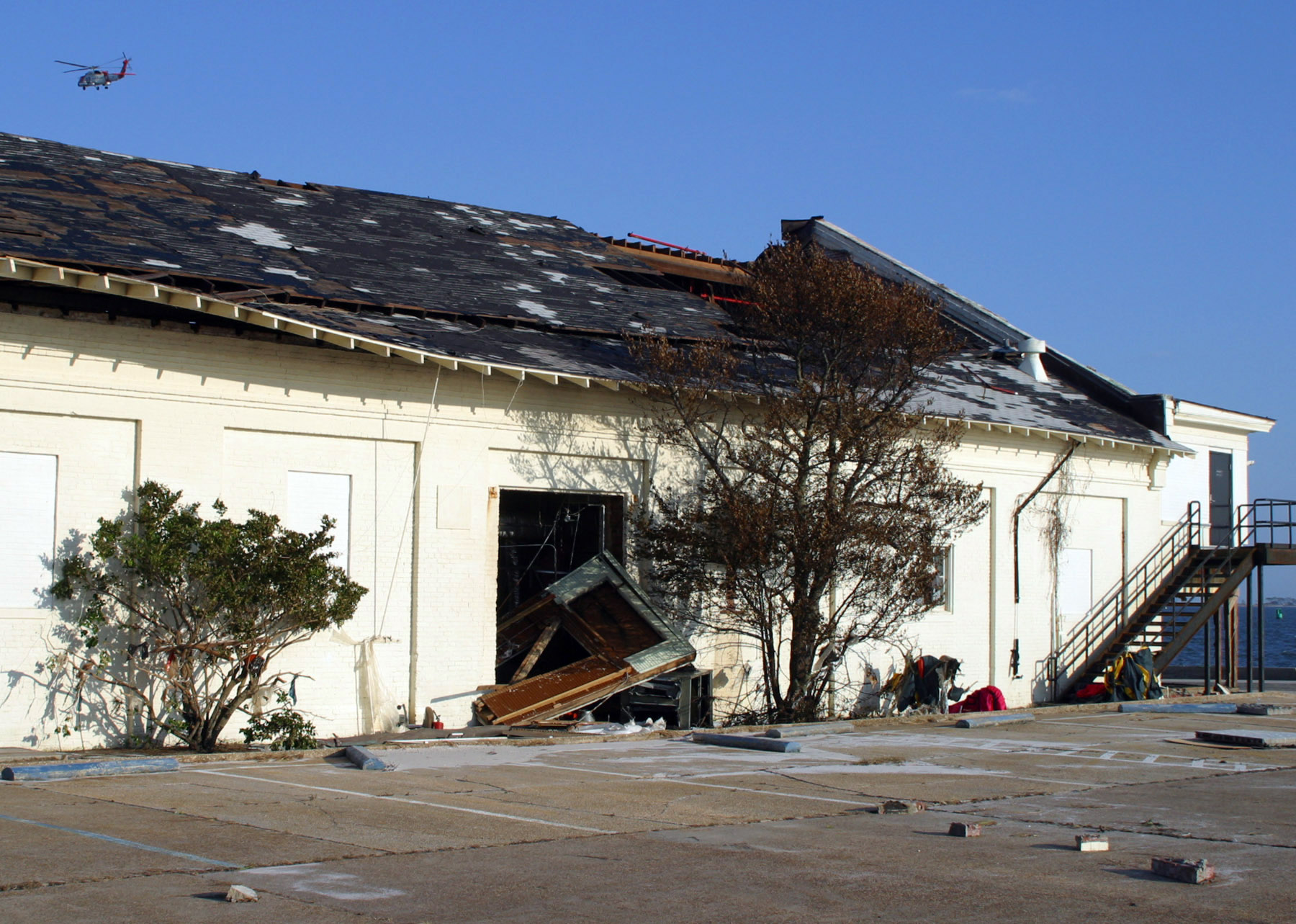 Naval Air Station Pensacola photo lab with its roof ripped off by Hurricane Ivan in 2004